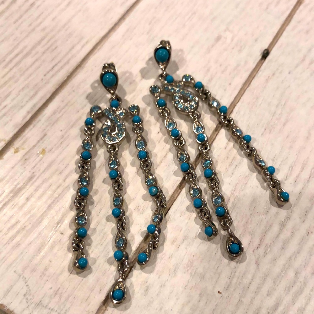 Blue Rhinestone Drop Earrings